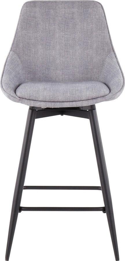 Lumisource Barstools - Diana Contemporary Counter Stool in Black Steel and Grey Corduroy - Set of 2