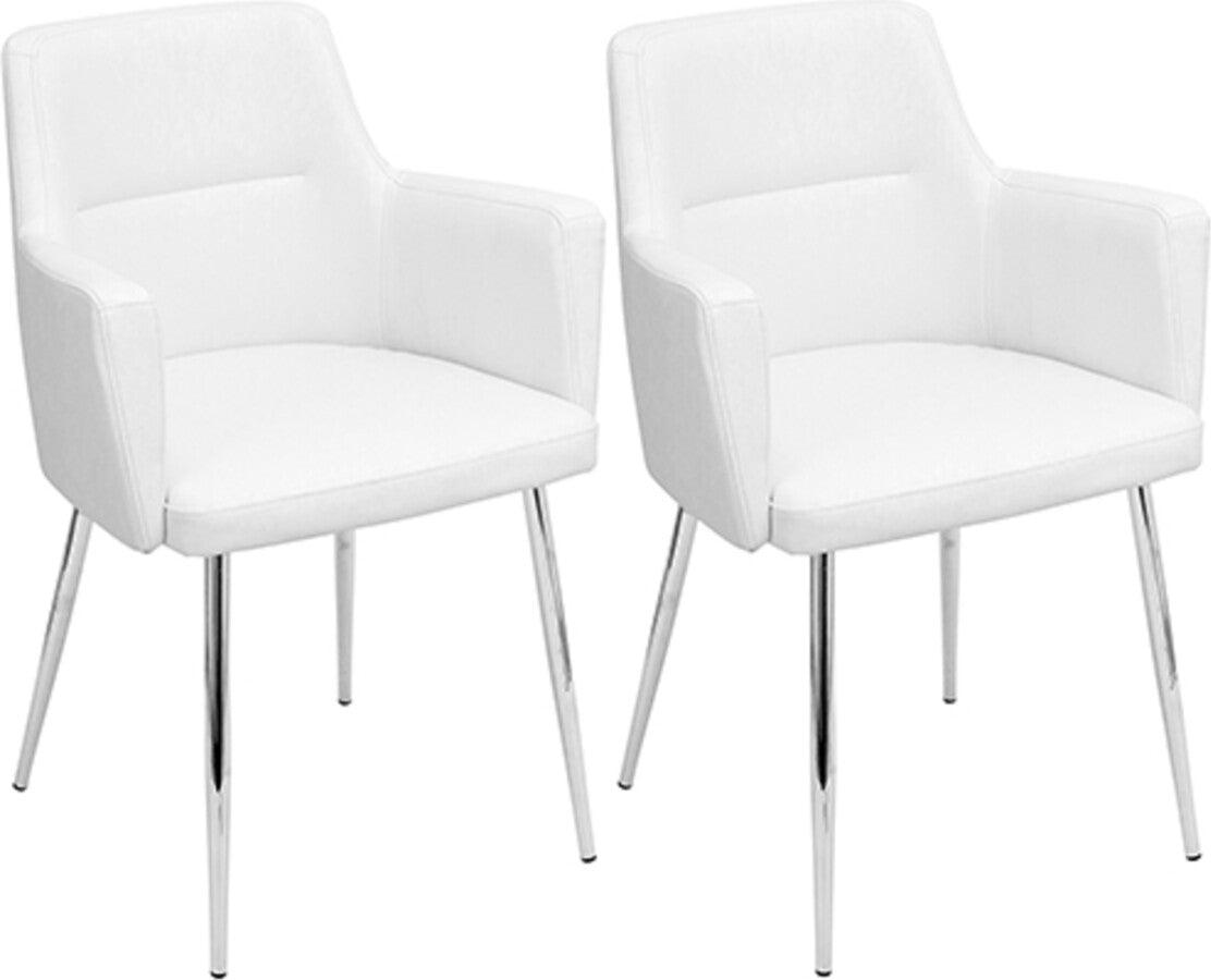 Lumisource Dining Chairs - Andrew Contemporary Dining/Accent Chair in Chrome & White Faux Leather - Set of 2