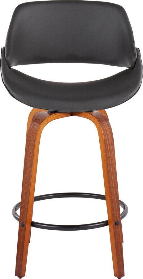 Lumisource Barstools - Fabrico Fixed-Height Counter Stool In Walnut Wood With Round Black & Grey (Set of 2)