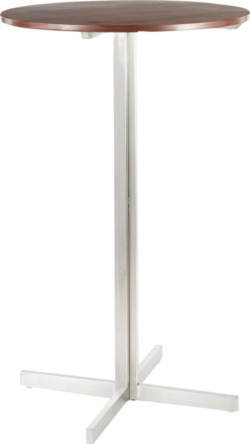 Lumisource Bar Tables - Fuji Contemporary Round Bar Table in Stainless Steel with Walnut Wood Top