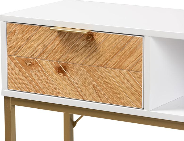 Wholesale Interiors Consoles - Giona Two-Tone Oak Brown and White Finished Wood and Gold Metal 1-Drawer Console Table