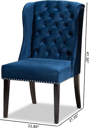 Wholesale Interiors Dining Chairs - Lamont Navy Blue Velvet Fabric Upholstered and Dark Brown Finished Wood Wingback Dining Chair