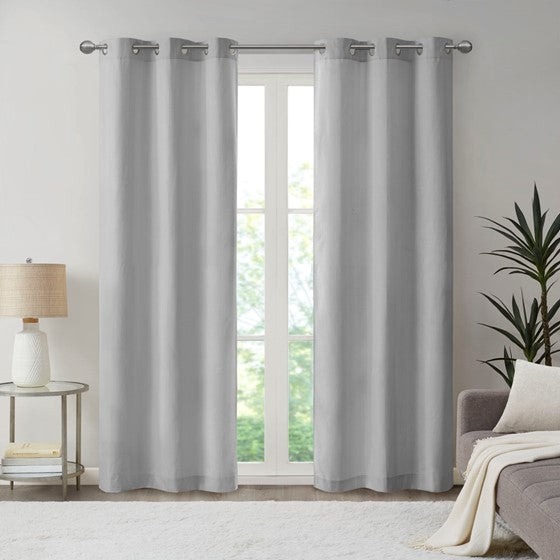 Olliix.com Curtains - Basketweave Room Darkening Curtain Panel Pair Grey