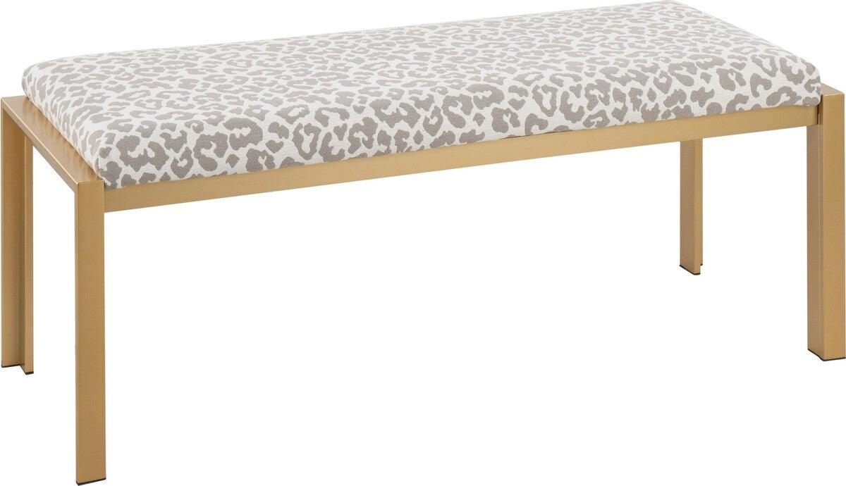 Lumisource Benches - Fuji Contemporary Bench In Gold Metal & Grey Leopard Fabric