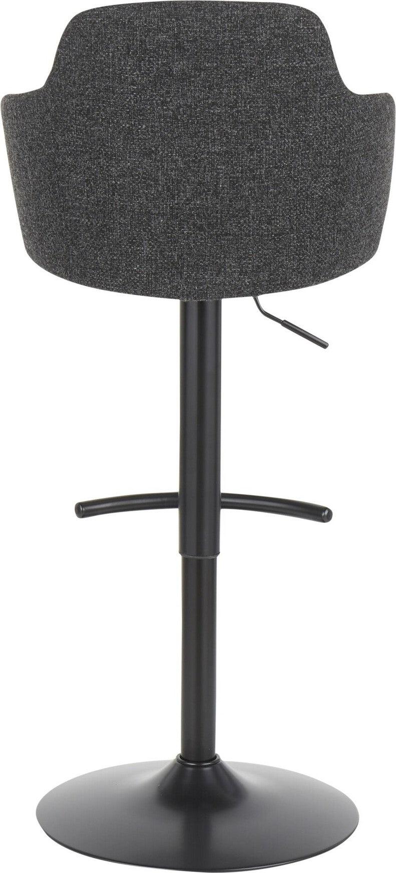 Lumisource Barstools - Boyne Industrial Upholstered Bar Stool in Black Metal and Dark Grey Fabric
