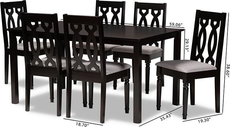 Wholesale Interiors Dining Sets - Cherese Grey Fabric Upholstered and Dark Brown Finished Wood 7-Piece Dining Set