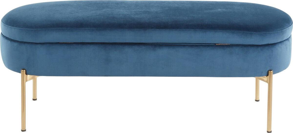 Lumisource Benches - Chloe Contemporary/Glam Storage Bench in Gold Metal and Blue Velvet