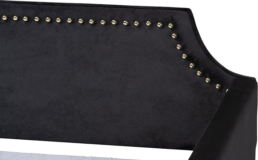 Wholesale Interiors Daybeds - Pita Traditional Glam and Luxe Black Velvet and Gold Metal Twin Size Daybed