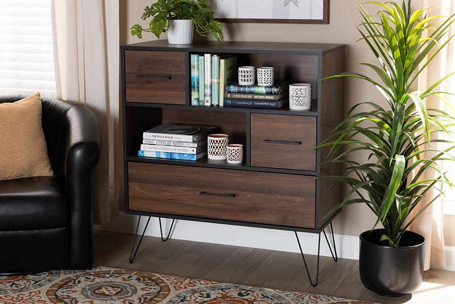 Wholesale Interiors Bookcases & Display Units - Charis Modern and Transitional Two-Tone Walnut Brown and Black Finished Wood 1-Drawer Bookcase