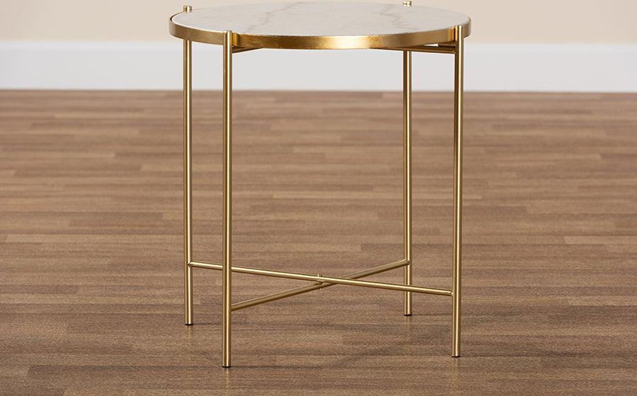 Wholesale Interiors Side & End Tables - Maddock Gold Finished Metal End Table with Marble Tabletop