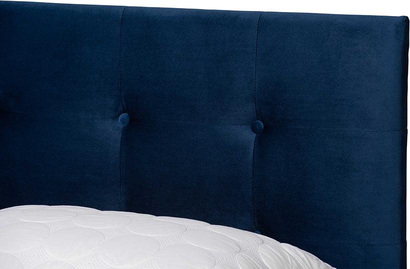 Wholesale Interiors Beds - Caprice Glam Navy Blue Velvet Fabric Upholstered Full Size Panel Bed