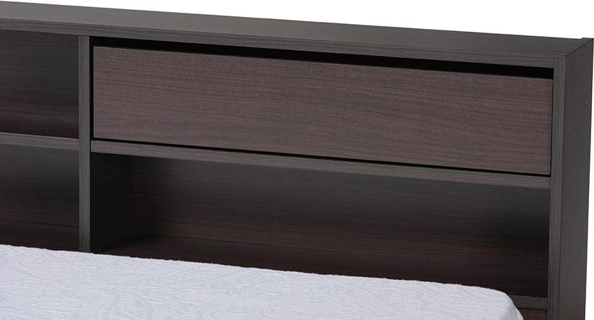 Wholesale Interiors Beds - Faraday Dark Brown Finished Wood Twin Size Platform Storage Corner Bed