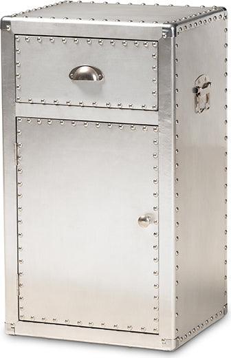 Wholesale Interiors Buffets & Cabinets - Serge French Industrial Silver Metal 1-Door Accent Storage Cabinet