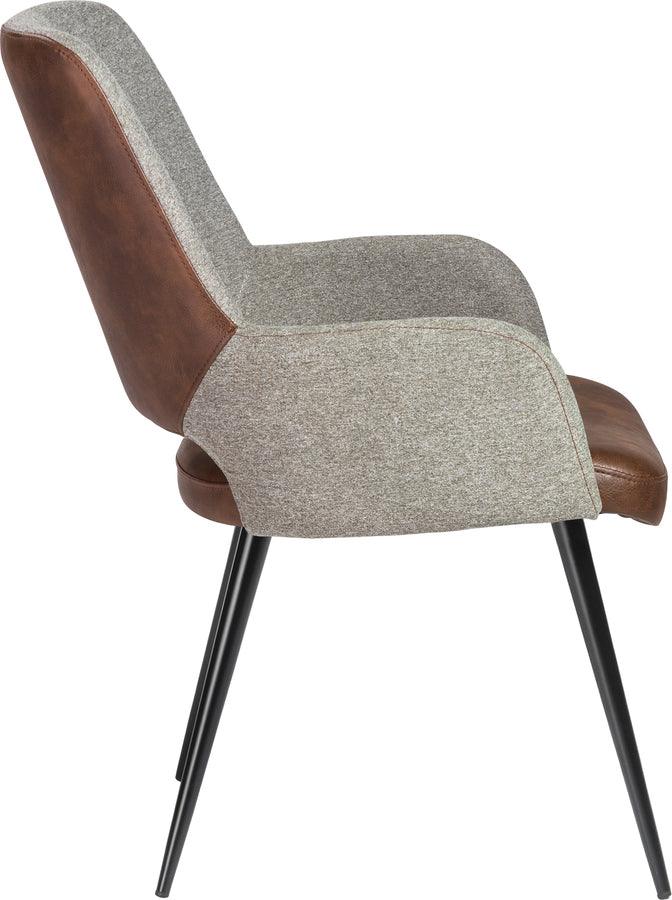 Euro Style Dining Chairs - Desi Armchair in Gray Fabric and Light Brown Leatherette with Black Base