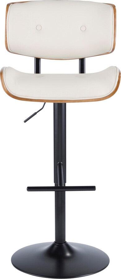 Lumisource Barstools - Lombardi Adjustable Barstool With Swivel In Walnut With Cream Faux Leather (Set of 2)