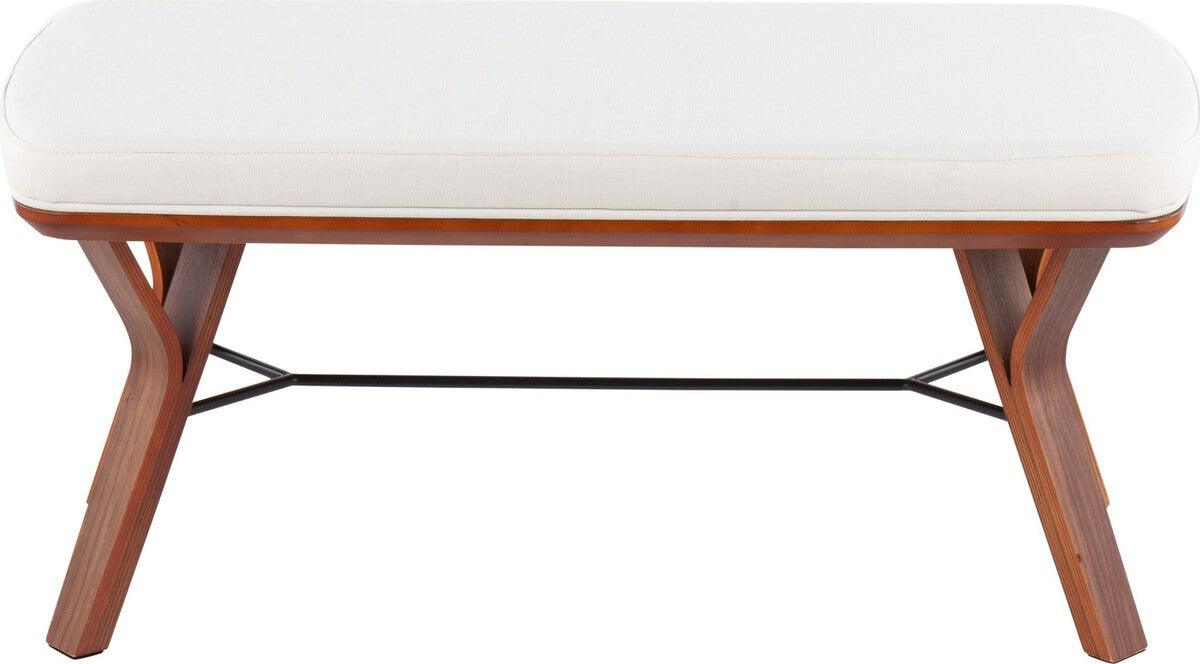 Lumisource Benches - Folia Mid-Century Modern Bench in Walnut Wood and Cream Fabric