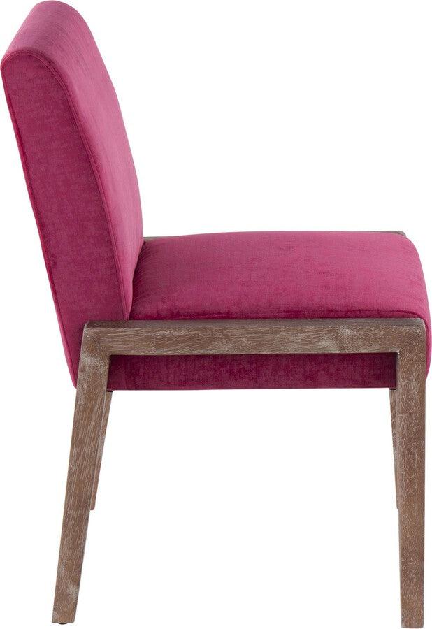 Lumisource Accent Chairs - Carmen Contemporary Chair In White Washed Wood & Crushed Hot Pink Velvet (Set of 2)