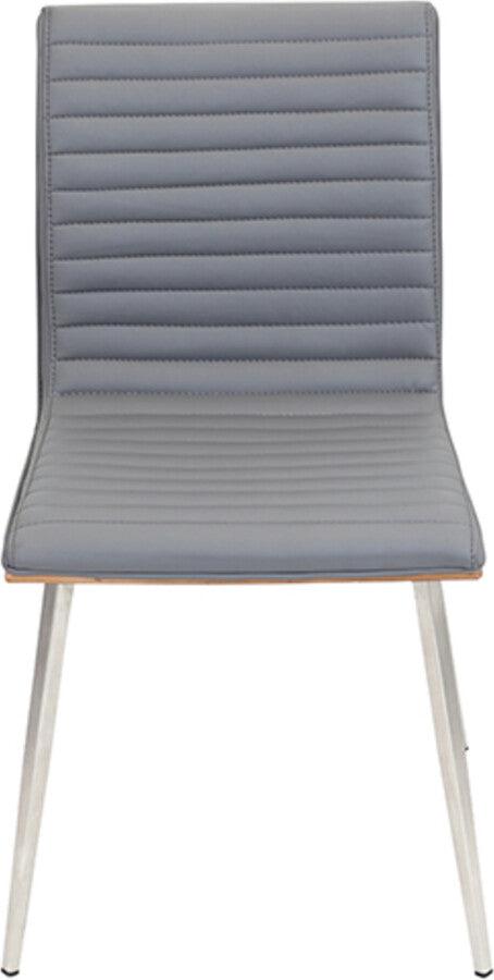 Lumisource Dining Chairs - Mason Dining Chair with Swivel in Stainless Steel, Walnut & Grey-Set of 2
