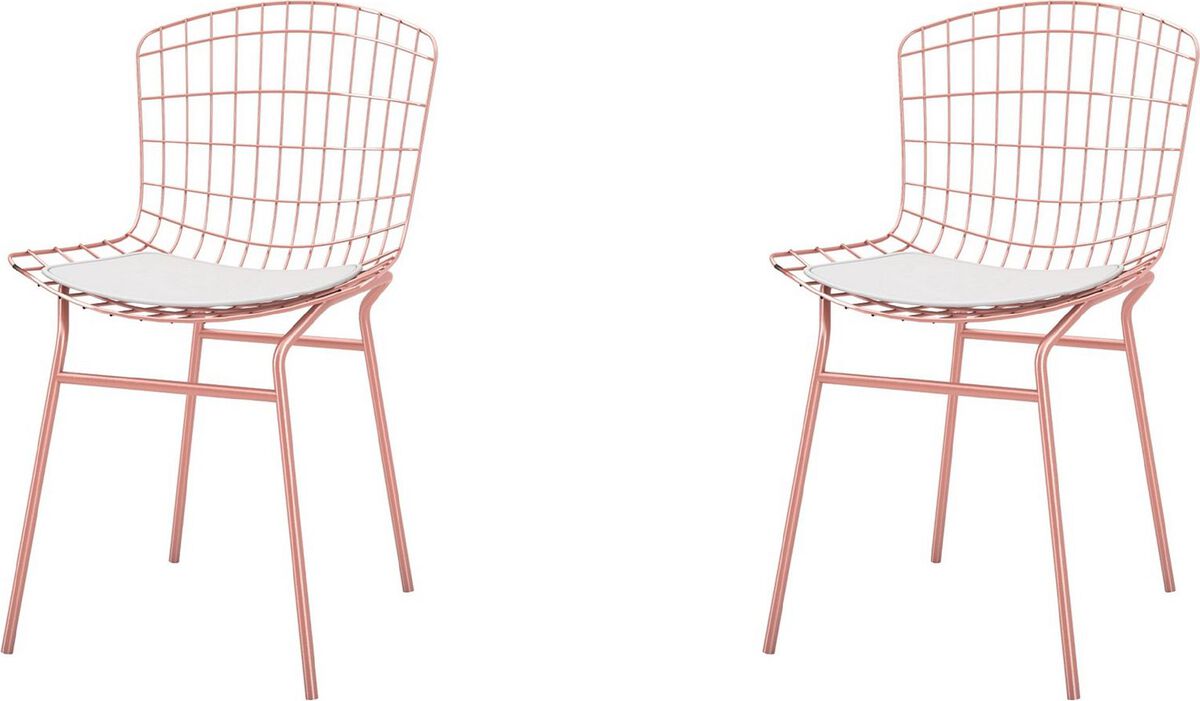 Manhattan Comfort Dining Chairs - Madeline Chair, Set of 2 with Seat Cushion in Rose Pink Gold and White