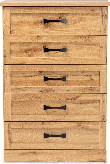 Wholesale Interiors Chest of Drawers - Colburn Oak Brown Finished Wood 5-Drawer Tallboy Storage Chest