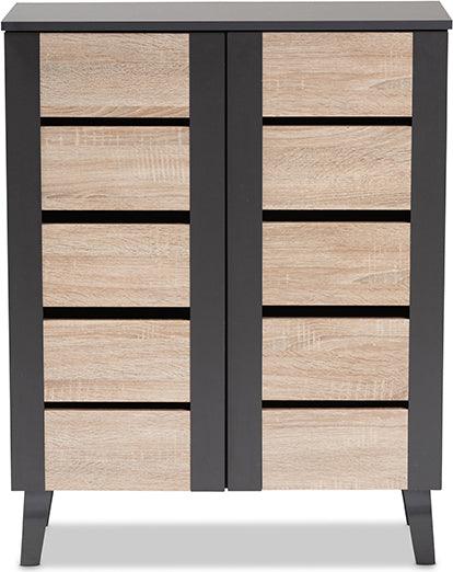 Wholesale Interiors Shoe Storage - Melle Contemporary Oak Brown and Gray 2-Door Wood Entryway Shoe Storage Cabinet