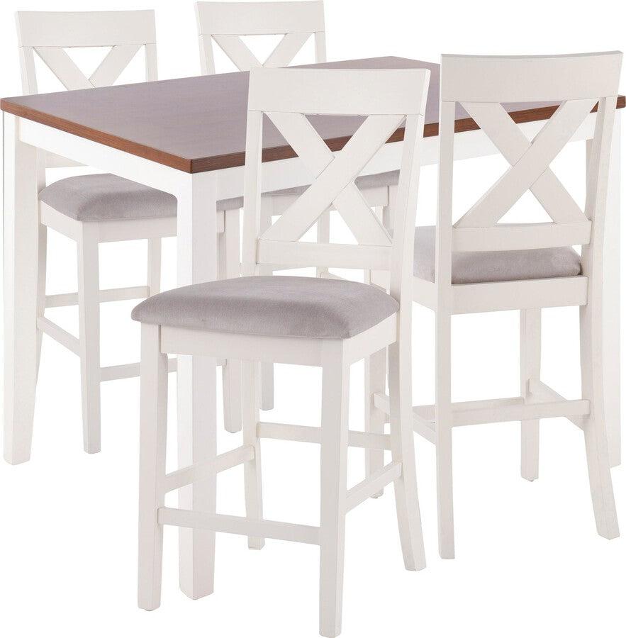 Lumisource Dining Sets - Harper 5-Piece Contemporary Counter Set in White and Brown Wood with Grey Fabric