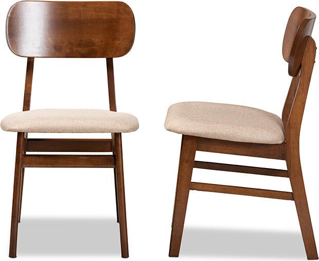 Wholesale Interiors Dining Chairs - Euclid Mid-Century Modern Fabric and Brown Finished Wood 2-Piece Dining Chair Set