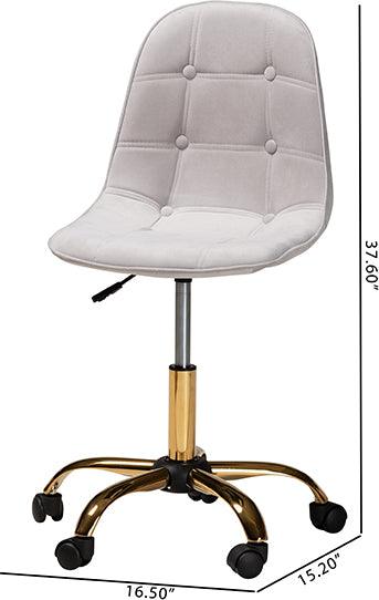 Wholesale Interiors Task Chairs - Kabira Contemporary Glam and Luxe Grey Velvet Fabric and Gold Metal Swivel Office chair