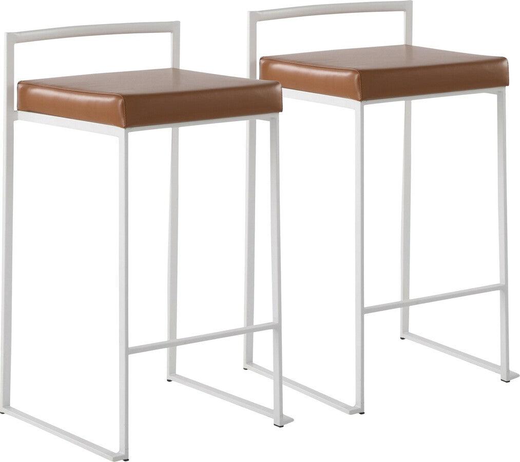 Lumisource Barstools - Fuji Contemporary Stackable Counter Stool in White with Camel Faux Leather Cushion - Set of 2