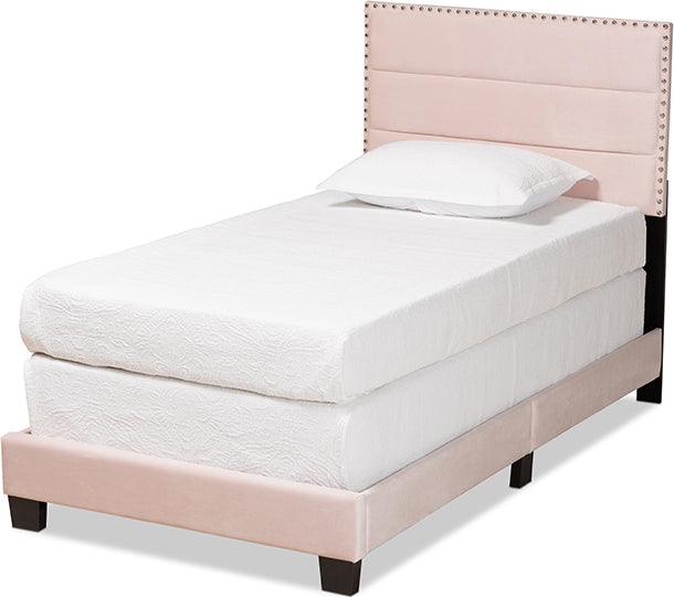 Wholesale Interiors Beds - Tamira Glam Light Pink Velvet Fabric Upholstered Twin Size Panel Bed