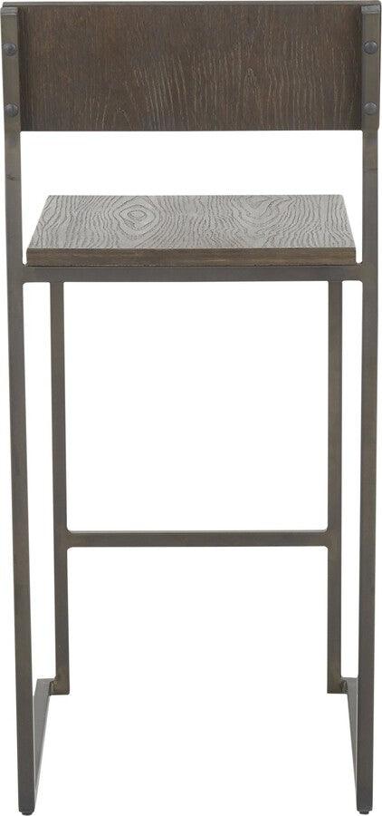 Lumisource Barstools - Industrial Fuji Counter Stool In Antique Metal & Espresso Wood-Pressed Grain Bamboo (Set of 2)