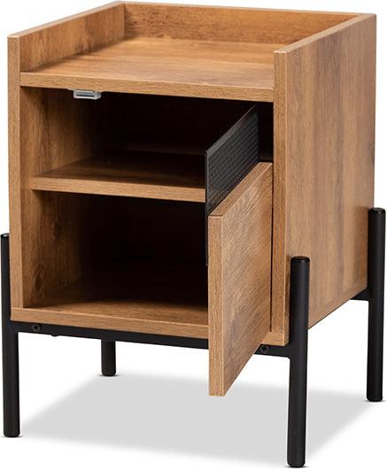 Wholesale Interiors Side & End Tables - Tasman Modern and Contemporary Natural Brown Finished Wood and Black Metal End Table