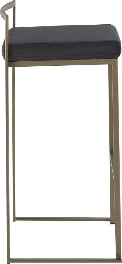 Lumisource Barstools - Fuji Industrial Stackable Barstool in Antique with Black Velvet Cushion - Set of 2