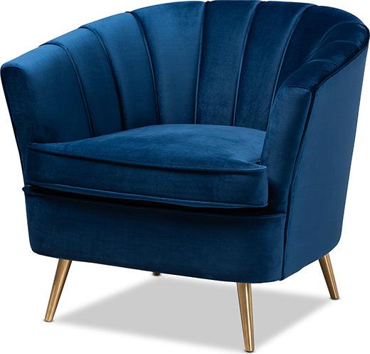 Wholesale Interiors Accent Chairs - Emeline Glam and Luxe Blue Velvet Brushed Gold Accent Chair