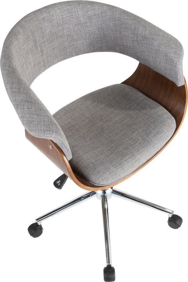 Lumisource Task Chairs - Vintage Mod Mid-Century Modern Office Chair in Walnut Wood and Light Grey Fabric