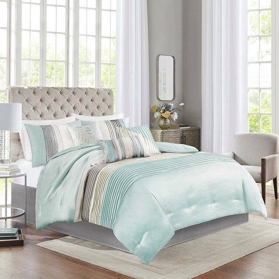Olliix.com Comforters & Blankets - 7 Piece Comforter Set Aqua Queen