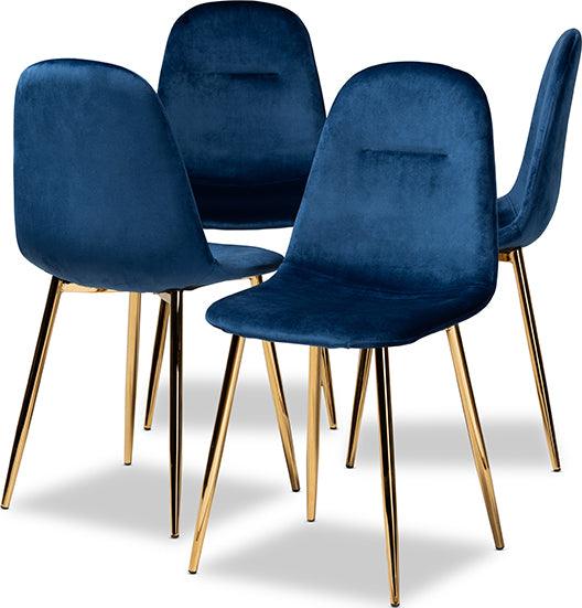 Wholesale Interiors Dining Chairs - Elyse And Luxe Navy Blue Velvet Fabric Upholstered Gold Finished 4-Piece Metal Dining Chair Set
