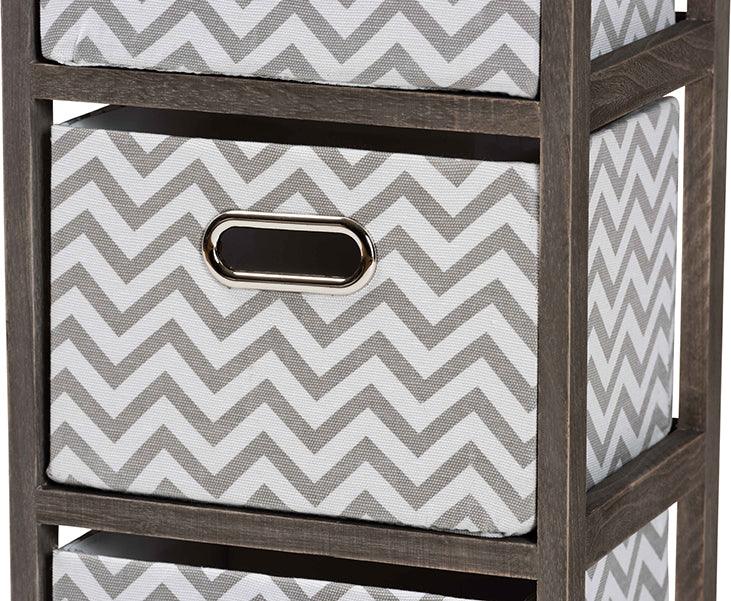 Wholesale Interiors Bedroom Organization - Jorah Modern Grey and White Fabric Greywashed Wood 4-Basket Tallboy Storage Unit