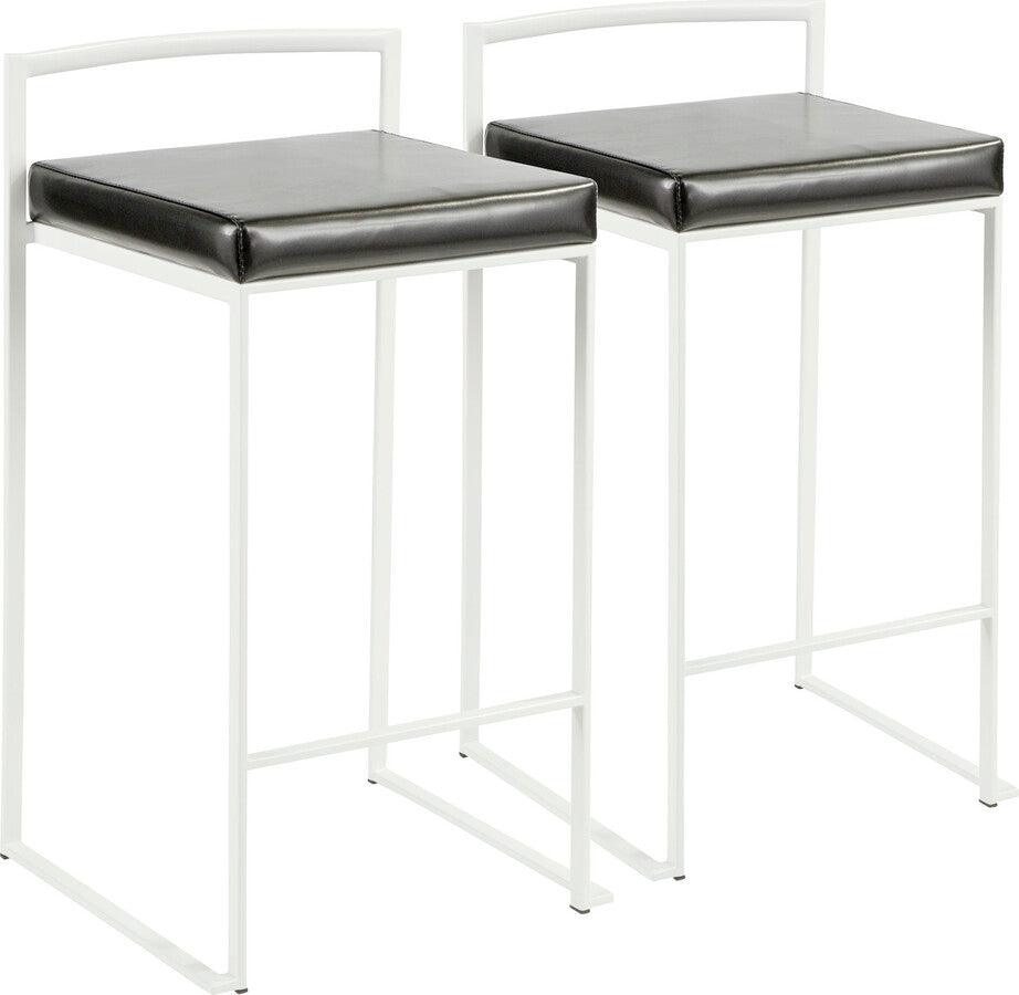 Lumisource Barstools - Fuji Contemporary Stackable Counter Stool in White with Black Faux Leather Cushion - Set of 2
