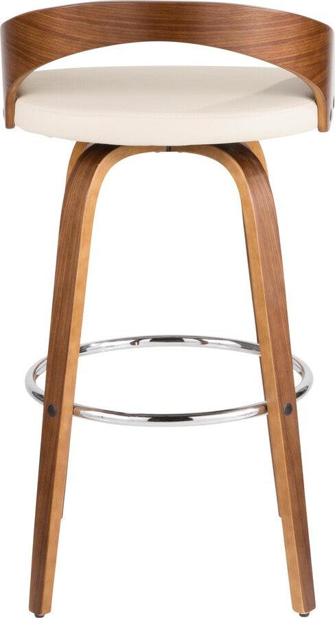 Lumisource Barstools - Grotto Mid-Century Modern Barstool in Walnut and Cream Faux Leather - Set of 2