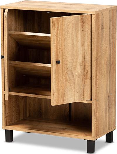 Wholesale Interiors Shoe Storage - Rossin Oak Brown Finished Wood 2-Door Entryway Shoe Storage Cabinet with Bottom Shelf