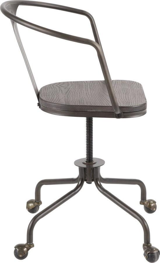 Lumisource Task Chairs - Oregon Industrial Task Chair in Antique Metal and Espresso Wood-Pressed Grain Bamboo