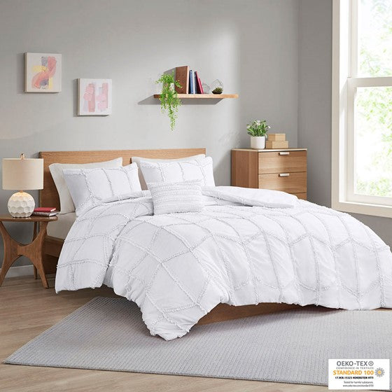 Ruffle Duvet Cover Set White Full/Queen