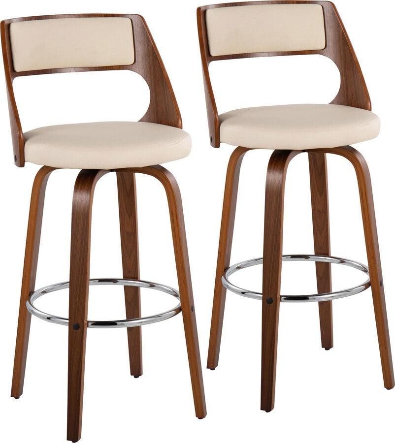 Lumisource Barstools - Cecina Barstool With Swivel In Walnut & Cream Faux Leather (Set of 2)