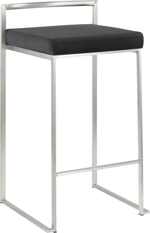 Lumisource Barstools - Fuji Contemporary Stackable Counter Stool in Stainless Steel with Black Velvet Cushion - Set of 2