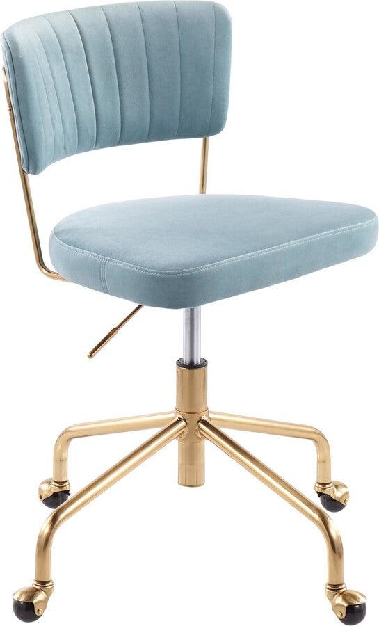 Lumisource Task Chairs - Tania Contemporary Task Chair in Gold Metal & Light Blue Velvet