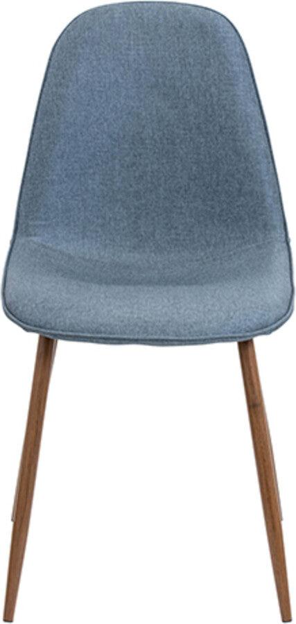 Lumisource Dining Chairs - Pebble Mid-Century Modern Dining/Accent Chair in Walnut and Blue Fabric - Set of 2