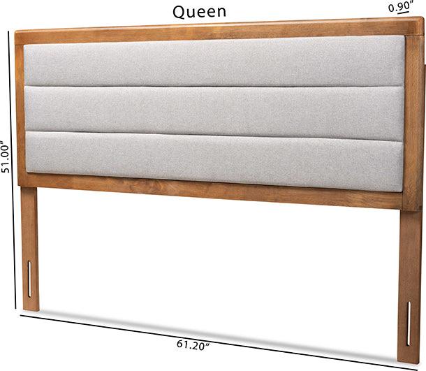 Wholesale Interiors Headboards - Dexter Light Grey Fabric Upholstered and Walnut Brown Finished Wood Full Size Headboard