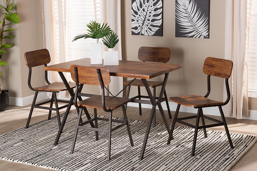 Wholesale Interiors Dining Sets - Irwin Modern Industrial Walnut Brown Finished Wood And Black Metal 5-Piece Dining Set