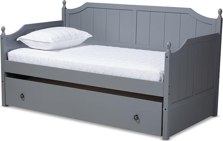 Wholesale Interiors Daybeds - Millie Cottage Farmhouse Grey Finished Wood Twin Size Daybed with Trundle Gray